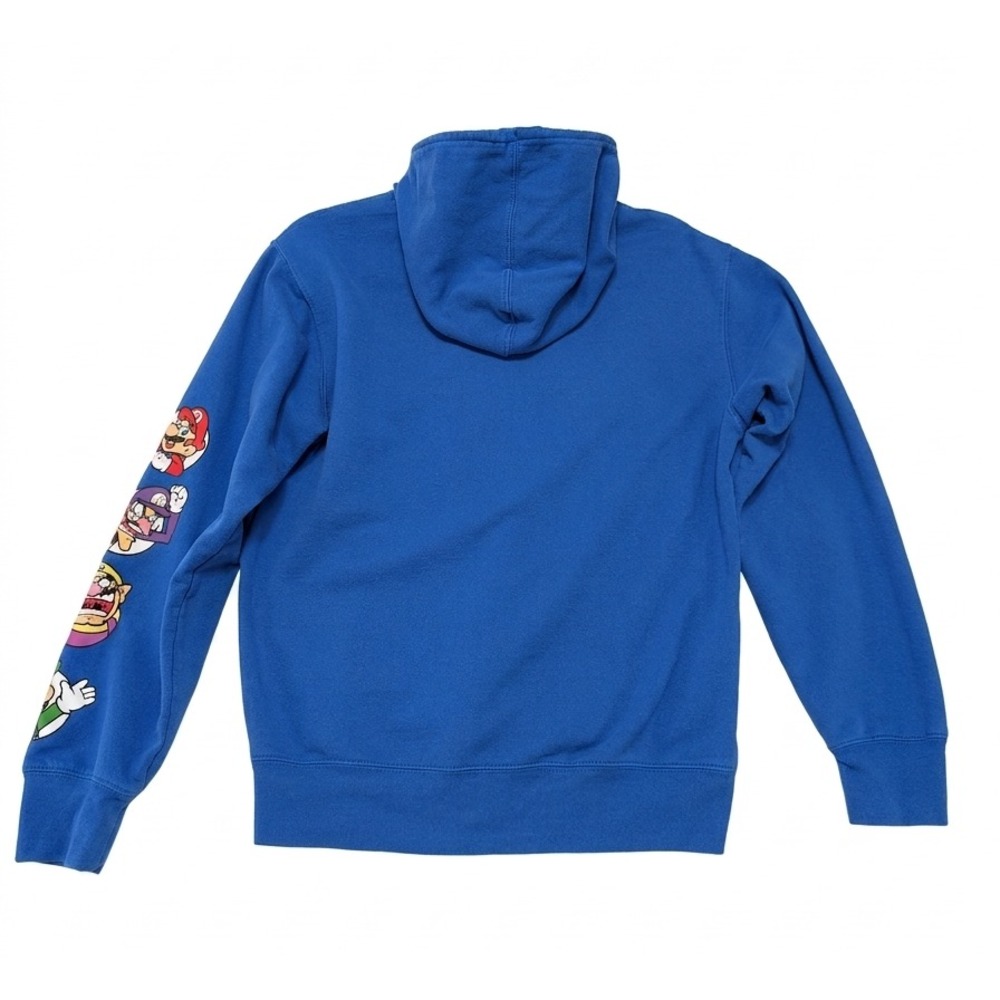 Official Nintendo Super Mario Blue Graphic Hoodie Mens Small Wario Luigi Sleeve - Picture 2 of 11